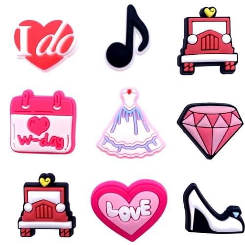 100PCS Wedding Series Shoes Charms Wristband Buckle Pink Cartoon PVC Croc Jibizt For Girls Gifts Hole Slipper Accessories