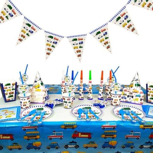 16pcs/lot Baby boy One year old birthday Engineering vehicle party Disposable tableware decor for baby shower car Theme party