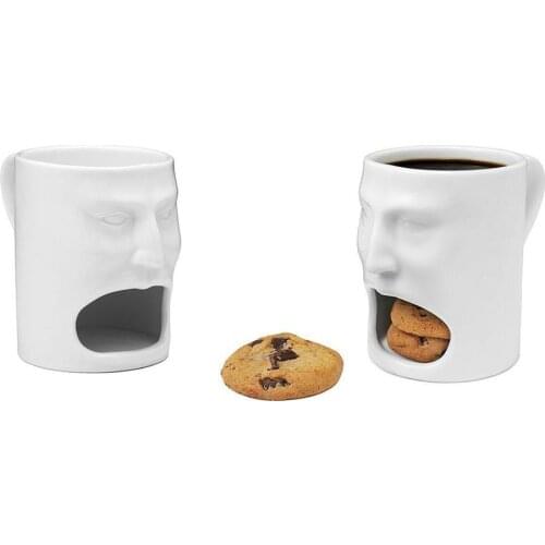 170ml Creative Face Mug Ceramic Coffee Cup Milk Tea Mugs White Cookies Cup Dunk Mug with Biscuit holder Tray Funny Gift