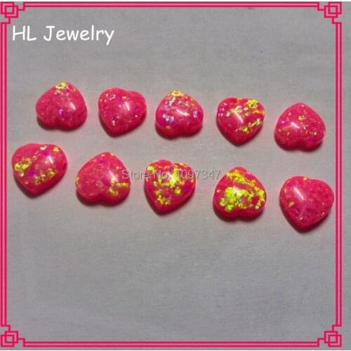 20PCS/Lot 8mm Fire Pink Opal Heart Stone OP43 Cabochon Flat Bottom Heart Synthetic Opal Stone