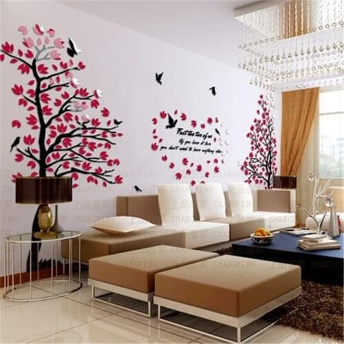 2016 Couple tree 3d three-dimensional crystal acrylic wall stickers Red Love Tree living room TV sofa background wall decoration
