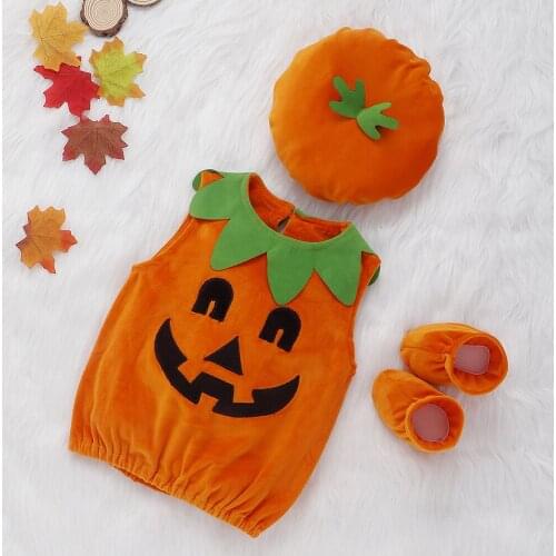 Baby Girls Boys First Halloween Costume Outfits 3pcs with Hat Pumpkin Colors Kids Hoodie Vest Sleevless Outwear Jacket Party 12m