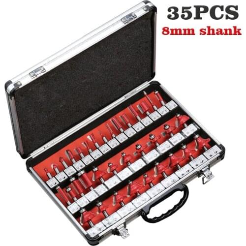 35PCS Router Bit Set 1/4" 6.35mm Shank Wood Carving Tungsten Carbide Tipped Woodworking Milling Cutter Trimming knife Wood case