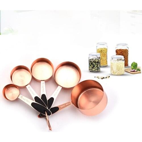 5PCS/Set Stainless Steel Gram Measuring Cup and Spoons Plating Metal Set With Silicone handle For DIY Baking Kitchen Tool