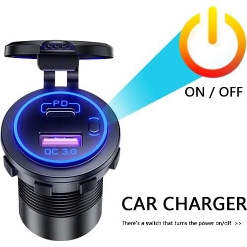 P21-A Dual USB QC 3.0 + PD USB Fast Charger Socket Waterproof Power Outlet Adapter with Switch For Car Motorcycle RV Boat Truck