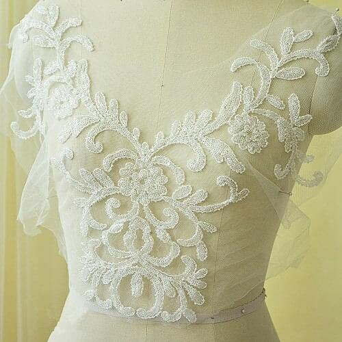 Handmade Accessories Wedding Embroidery Sequin Applique Cloth Patch Lace Pair Flower Applique Sequin Flower Patch Cloth Patch