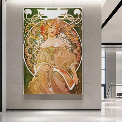 Alphonse Mucha (Alphonse Mucha) art posters and prints, retro woman wall art pictures for family bedroom decoration