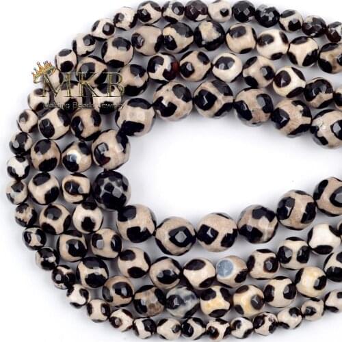 6 8 10mm Natural Stone Beads Faceted Tibetan Dzi Agates Beads For Jewelry Making Diy Bracelet Necklace Accessories 15" Wholesale