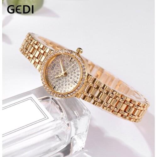 Reloj mujer GEDI Brand Fashion Elegant Rhinestone Quartz Wristwatch Ladies Gold Diamond Women Watches Stainless Steel Clock gift