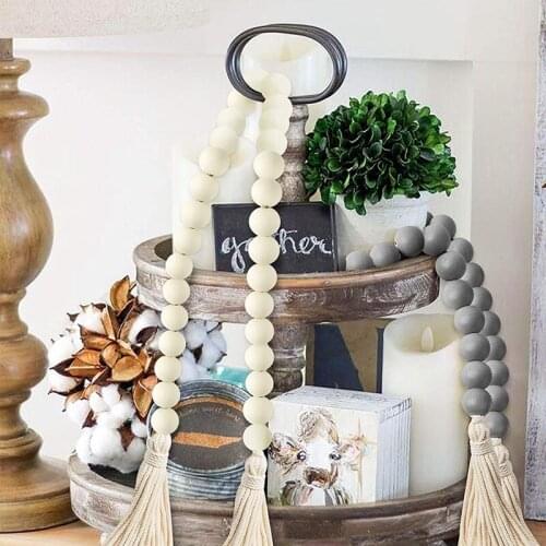 HGHO Wood Beads Tassel Farmhouse Decor Wooden Trays for Decor Natural Wood Beads for Home 2 Pieces