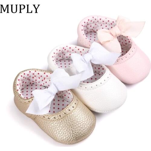 Baby Shoes For Newborn Baby Girls Princess Shoes PU Leather Bow Moccasins Anti-slip Soft Sole First Walkers Baby Shoes 0-18M