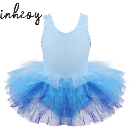 Kids Sleeveless Tulle Tutu Ballet Dress Gymnastics Leotards Children Romper Baby Girls Stage Performance Lyrical Dance Costumes