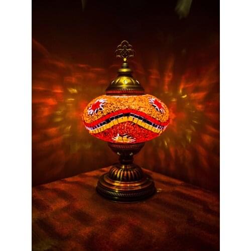 Handmade Turkish Moroccan Mosaic Authentic Vintage Art Deco Table Bedside Lamp, Red-Orange Colors, 6 Patterns