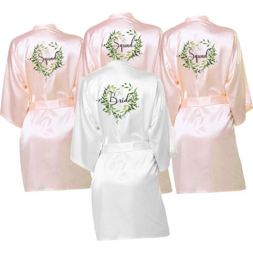 New Bride Bridesmaid robe with white black letters Mother Sister of the Bride Wedding gift Bathrobe Kimono Satin Robes