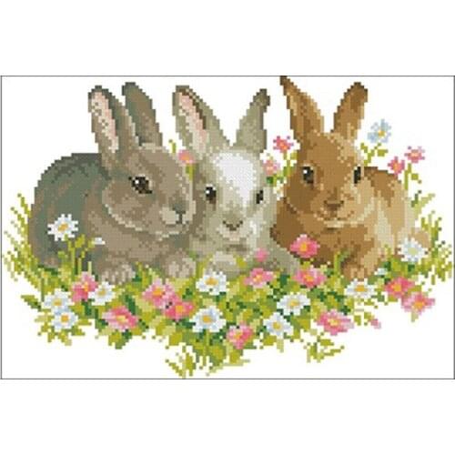 Hot selling Three little rabbits patterns Counted Cross Stitch DIY Chinese Cross Stitch Kits Embroidery Needlework Sets