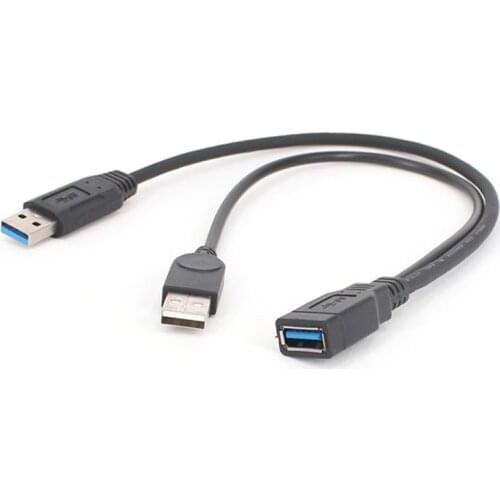 USB 3.0 Cable Dual Power Charge Cables Y Adapter Male To Female Cord Cable 30CM