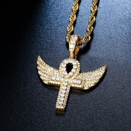 New Fashion Cross Angel Wings Necklaces Iced Out Zircon Pendant Men Women Hip Hop Jewelry With Tennis Chain Necklace Gifts