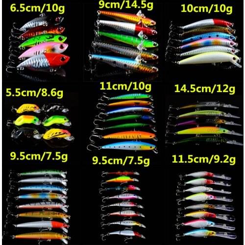 Hot Sale 58pcs/lot Fishing Lures Quality Good Minow/Pencil Hard Frog Bait Mixed 9 Models Wobblers Plastic Fishing Tackle H-T122