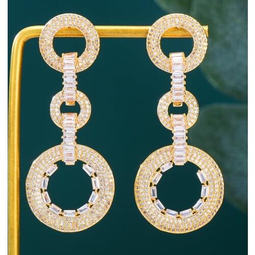 Fashion New Romantic Luxury Gorgeous Round Pendant Earrings For Women Wedding Party CZ Dubai Bridal Earrings New Trendy Jewelry