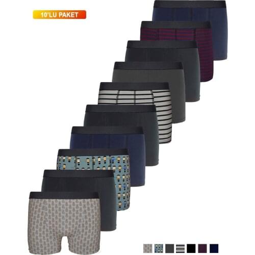 Mens Dark Patterned Boxer 10 Pcs Cotton Lycra