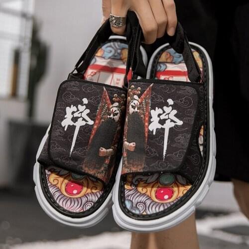 Jumpmore Summer Slippers Men Graffiti Personalized Chinese Style Outdoor Sandals Holiday Shoes Size 39-44