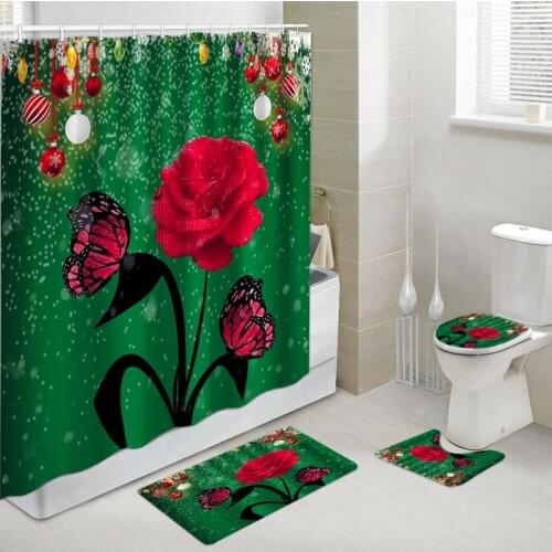 Bathroom Decor Waterproof Shower Curtain Set Toilet Seat Cover Non-Slip Bath Mat Rug Carpet Polyester Fabric Washable