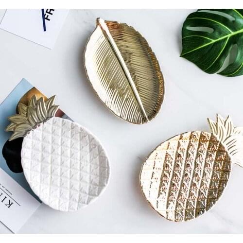 Nordic Golden Vintage Pineapple Plate Leaf Jewelry Storage Tray Tray Decorative Ornaments