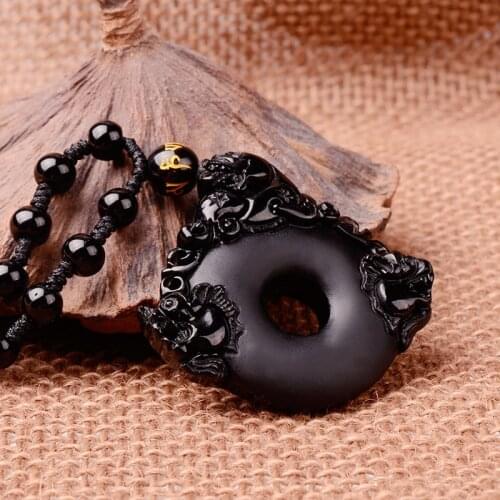 New natural obsidian mythical wild animal peace clasp pendant Crystal fashion D120 auspicious necklace