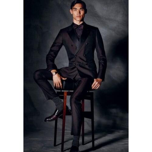 New Fashion Custom Made Dark Brown Men Wedding Suit Groom Prom Masculino Trajes De Hombre Blazer2Pieces(Jacket+Pant+Tie)