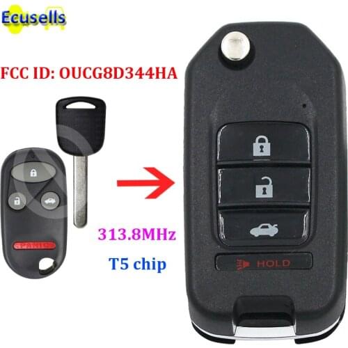 Upgraded Flip Remote Car Key Fob 3+1 Button for Honda 2002-2004 CR-V 313.8MHZ with T5 chip FCC ID: OUCG8D344HA uncut