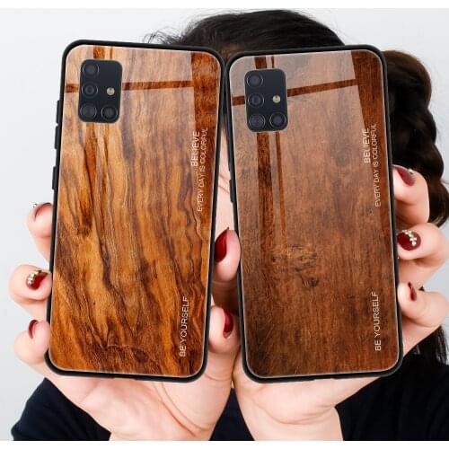 Luxury Tempered Glass Cases For Galaxy A 32 42 52 72 12 50 51 M62 F62 Wood Grain Glass Cover For Samsung A 02 30 50 S Protection