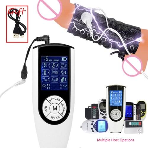 SM Electro Shock PU Leather Penis Ring,Electro Stimulation Therapy Massager Cock Ring,Penis Enlargement Sex Toy,Male Masturbator