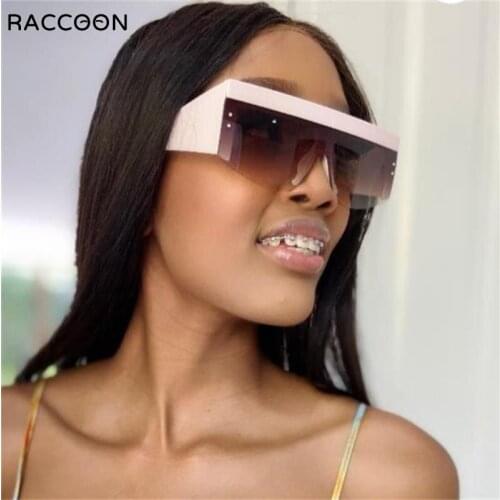 Fashion Oversized Square One Piece Sunglasses Women Vintage Semi-Rimless Conjoined Flat Top Eyewear Men Shades Uv400 Sun Glasses