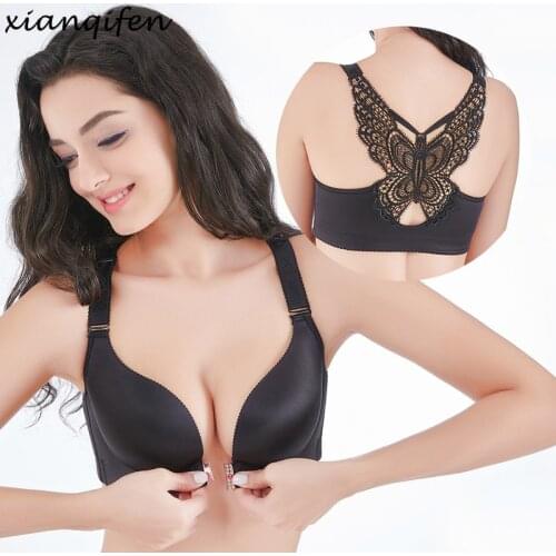 Xianqifen Sexy Seamless Bras for Women Front Closure Beauty Back butterfly top bh Lingerie Brassiere Push up Plus Size Bralette