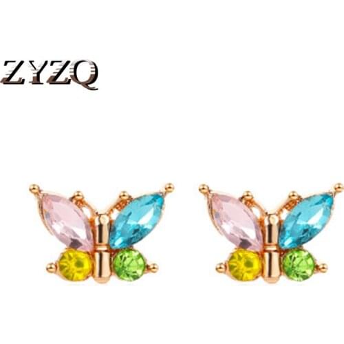 ZYZQ Cute Butterfly Shaped Stud Earrings For Women Classic Birthday Gift For Women With Dazzling Colorful Stone Wholesale Lots