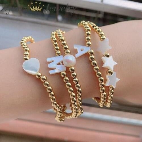 10PCS, Gold Beads Chain Letter Charms Bracelets For Women Heart And Star Bracelet Bangle Wholesale Jewelry Gifts