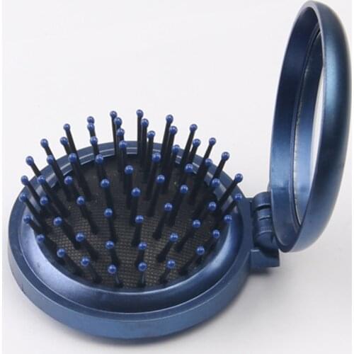 2021 New Girls Portable Mini Folding Comb Massage Round Travel Hair Brush With Mirror Plastic Hair Brush