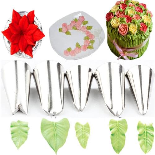 5 Pcs Set Leaves Nozzles Stainless Steel Icing Piping Nozzles Tips Pastry Tips For Cake Decorating Pastry Fondant Tools