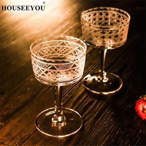 HOUSEEYOU Bohemia Champagne Flutes Serial Crystal Engraved Glass Bartender Cup Red Wine Cocktail Glass Goblet Wedding Party Use