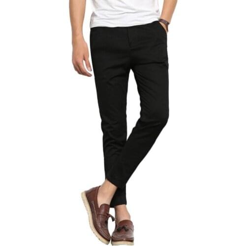 Casual Pants Men Casual Solid Color Elastic Pockets Thin Long Straight Trousers Suit Pants Mens Clothing 2021