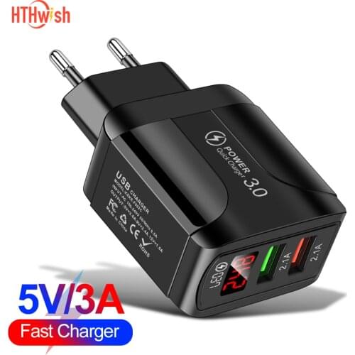 Quick Charge 3.0 USB Charger LED Display 2 Port Fast Charging Mobile Phone charger Adapter For iPhone 12 Samsung Xiaomi Tablets