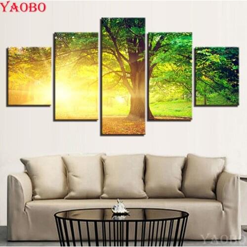 DIY 5D diamond painting 5pcs/set Diamond Embroidery Sunrise Forest Landscape Cross Stitch Mosaic Hobbies And Crafts Home Decor