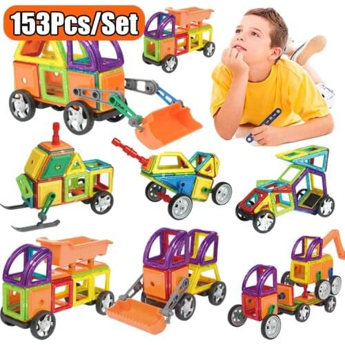 DIY Engineering Vehicle Truck toy Magnetic Building Blocks Toys Educational Kit ABS Magnet Designer Kids for Children Gift