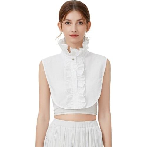 K3NF Womens Elegant Vintage Detachable False Collar Victorian Ruffle Mock Neck White Half Shirt Office Lady Blouse Dickey