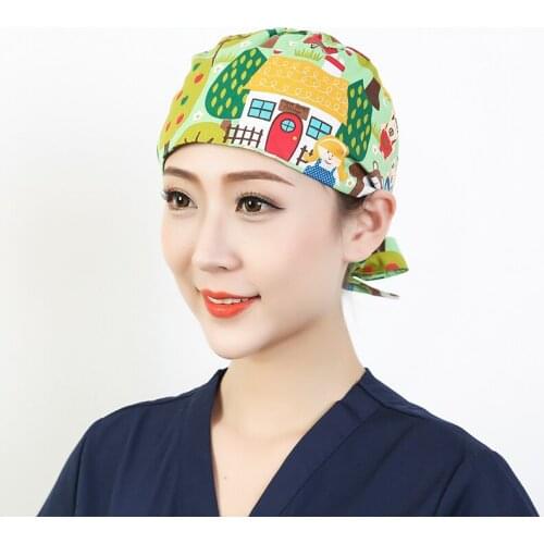 Cartoon Printed Cap Adjustable Laboratory Work Hat Cotton Fashion Baotou Cap Printing Work Hat Dust-proof Headwear New Unisex