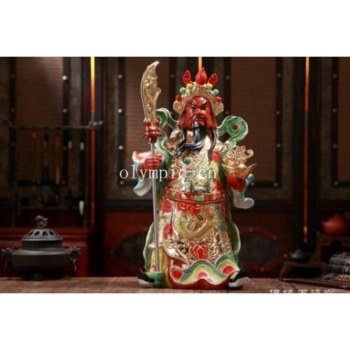 14'' chinese ceramic porcelain home fengshui treasure dragon Guan Gong statue