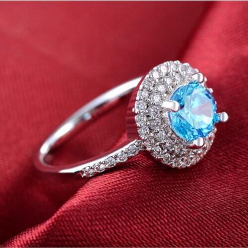 Cellacity Classic 925 Silver Ring For Women With Round Shape Sapphire Gemstone AAA Zircon Wedding Party Gift Size 6-10