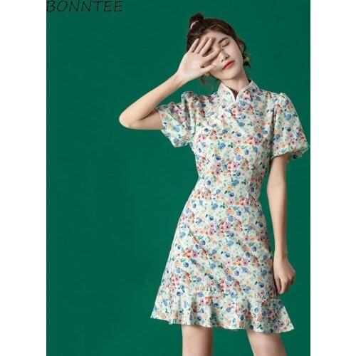 Summer Women Dresses A-LINE Printing Casual Mini Harajuku Soft Ladies Sweet Kawaii Ulzzang Simple Retro Fit Slim Elegant Chic