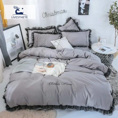 Liv-Esthete 2019 Luxury Beauty Gray 100% Cotton Bedding Set Lace Printed High Quality Duvet Cover Flat Sheet Queen King