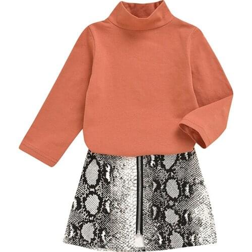 2020 Fashion 1-6Y Baby Girls Clothes Sets 2Pcs Turtleneck Long Sleeve Cotton Tops+Snake print A-Line Zipper Skirts Outfits